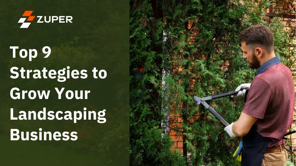 Landscaper trimming tall hedge with manual pruning shears in residential backyard