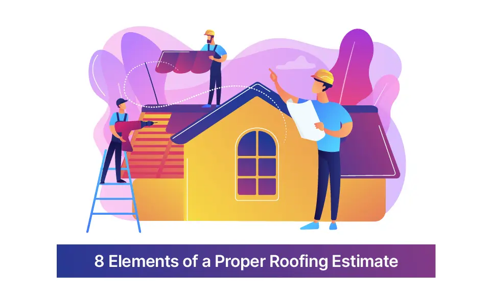 Roofing crew installing shingles while supervisor reviews estimate documents at residential job site
