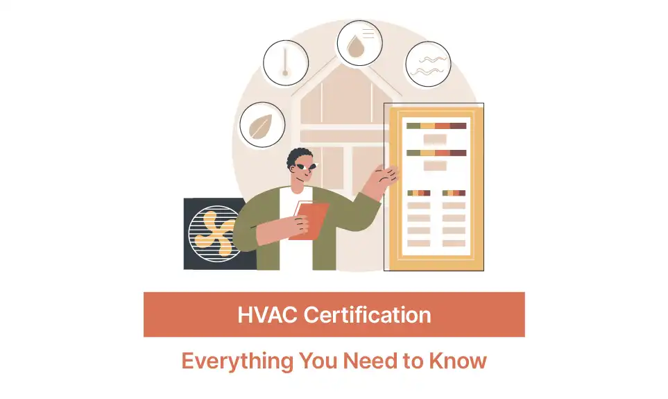 HVAC technician pointing to certification checklist beside an air conditioning unit