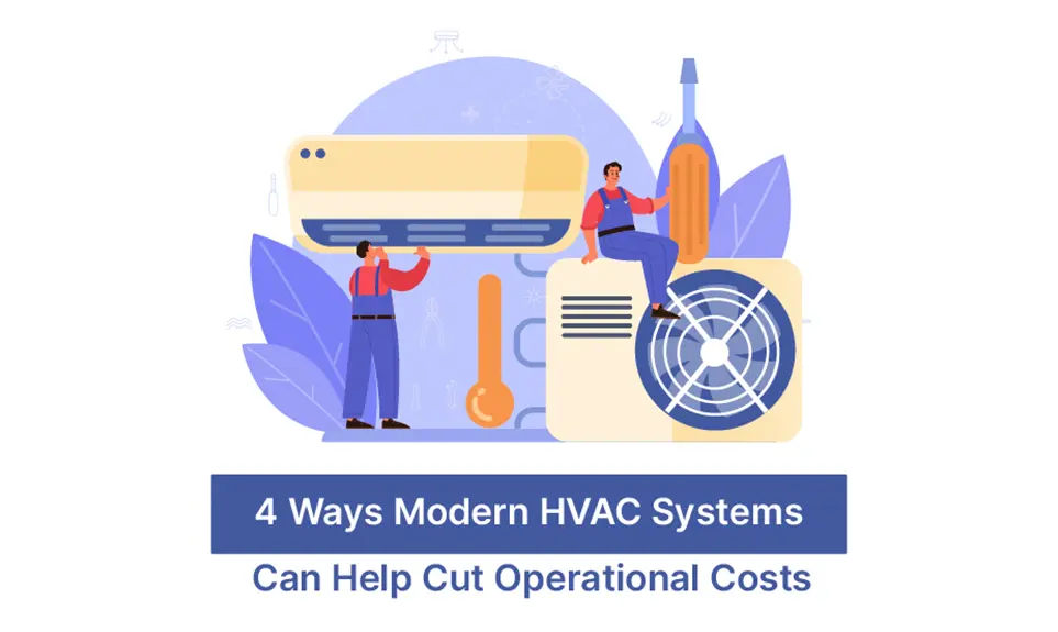 Technicians installing a wall-mounted AC unit with HVAC tools and equipment nearby