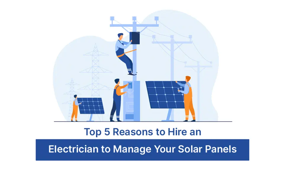 Electricians installing solar panels and connecting electrical equipment to power grid infrastructure