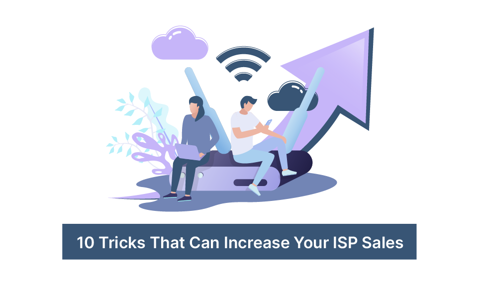 Illustration of two people using laptop and phone with WiFi, cloud icons, and upward arrow indicating ISP growth