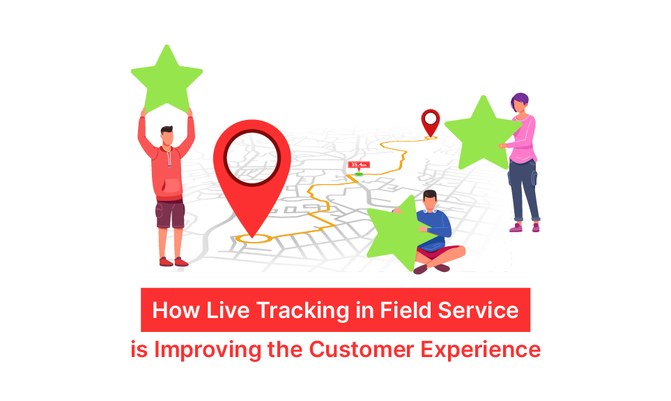 Live tracking map with route and location pin, surrounded by customers holding star ratings