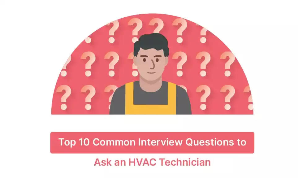 Technician surrounded by question marks representing top 10 HVAC interview questions to ask candidates