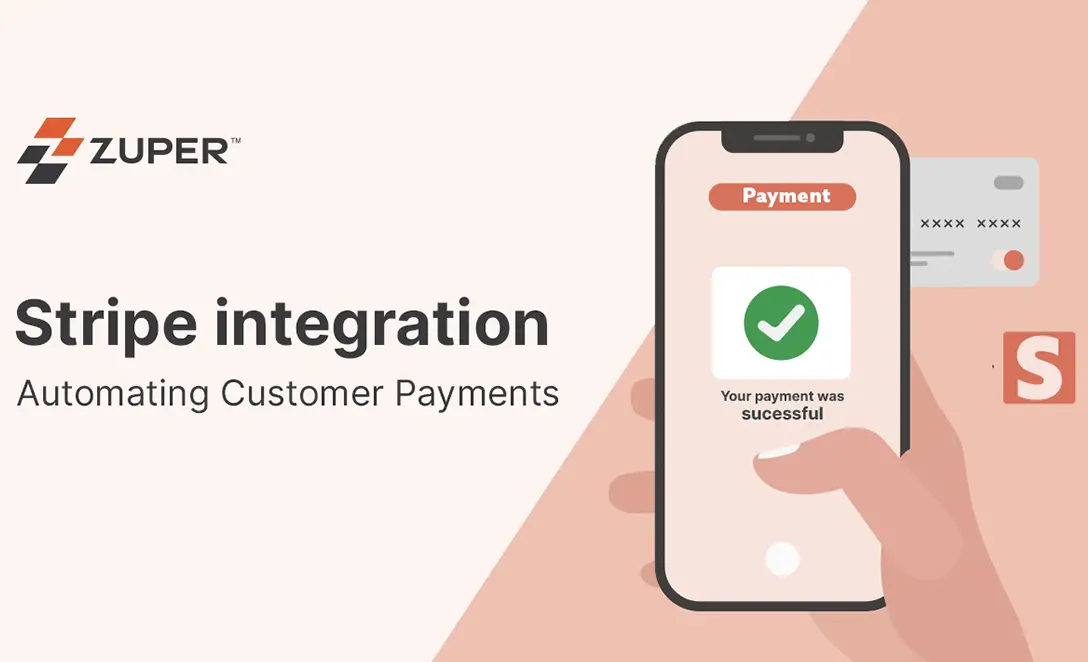 Smartphone displaying successful payment confirmation with green checkmark and credit card for Stripe integration