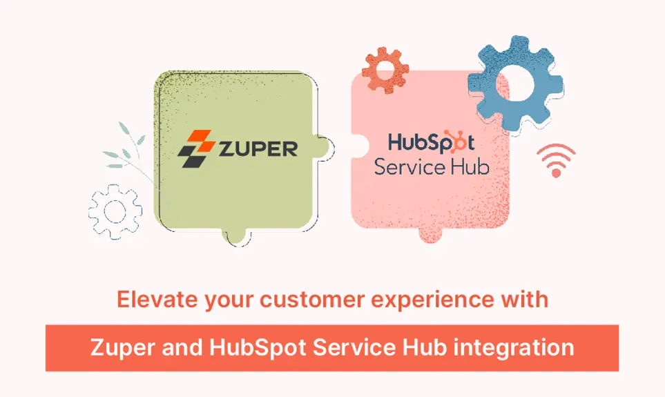 Zuper and HubSpot Service Hub logos as interlocking puzzle pieces showing platform integration