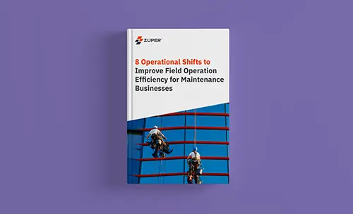 Ebook cover showing window cleaners on building facade titled 8 Operational Shifts for Maintenance Businesses