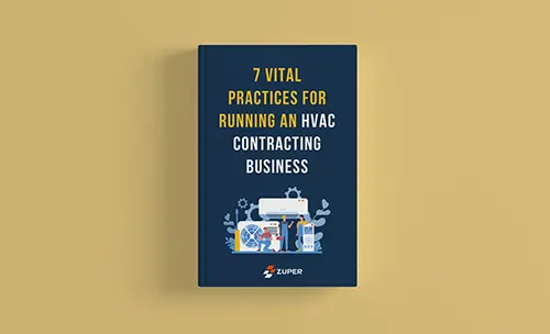 E-book cover: 7 Vital Practices for Running an HVAC Contracting Business with toolbox illustration
