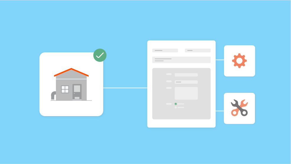 Property management dashboard with job form details, settings, and tools configuration options