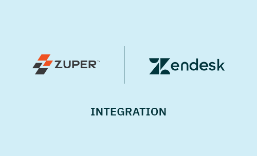 Zuper and Zendesk logos side by side indicating software integration partnership