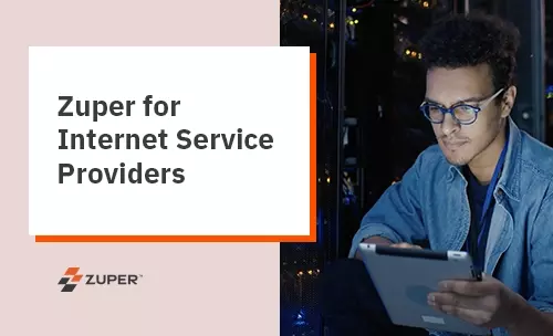 Technician wearing glasses reviews data on tablet in server room for ISP field service operations