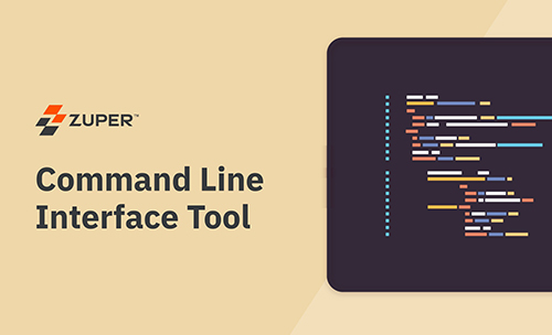 Zuper command line interface tool with code editor showing syntax-highlighted programming commands