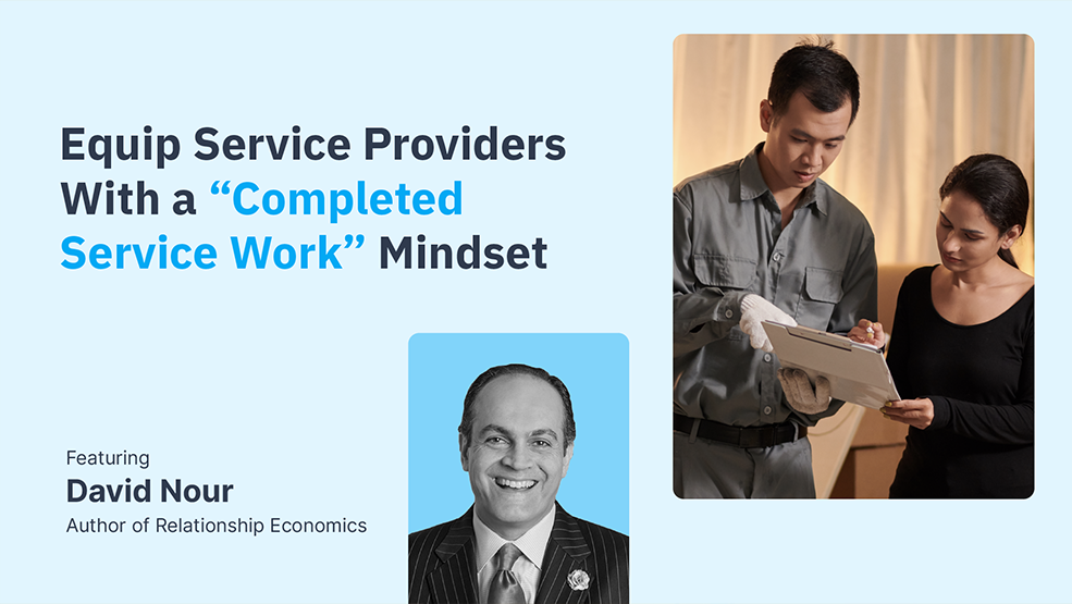 David Nour, Author of Relationship Economics, with service technician reviewing work order with customer