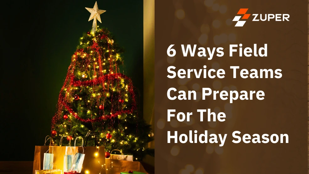 Decorated Christmas tree with gifts and holiday lights promoting field service team preparation tips