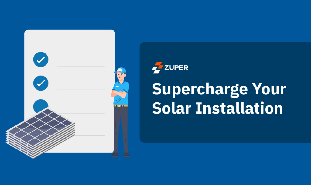 Technician with checklist and stacked solar panels representing streamlined solar installation workflow management