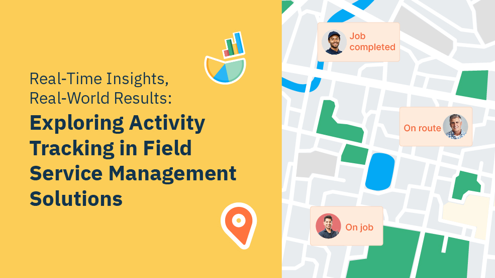 Map showing real-time field technician locations with job status indicators: completed, on route, and on job