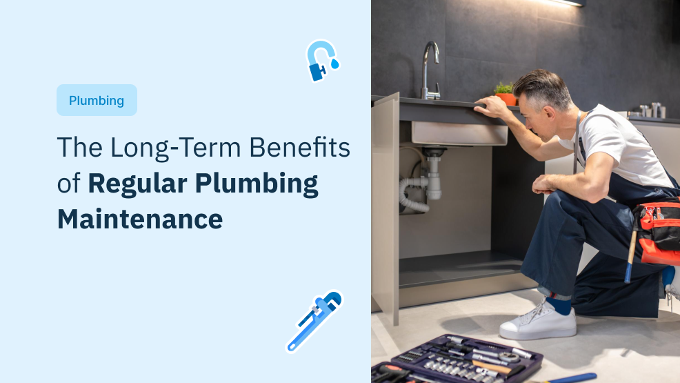 Plumber inspecting kitchen sink pipes with tool bag and wrench nearby.