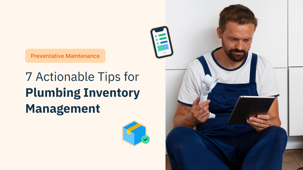 Plumber reviewing inventory checklist on tablet while holding pipe fitting