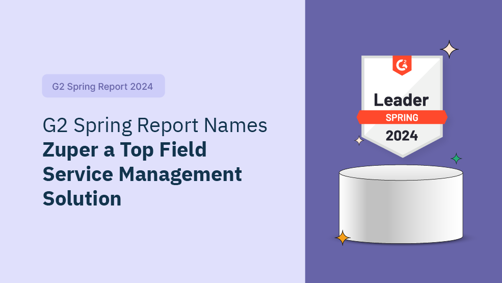 G2 Spring 2024 Leader badge recognizing Zuper as a top field service management solution