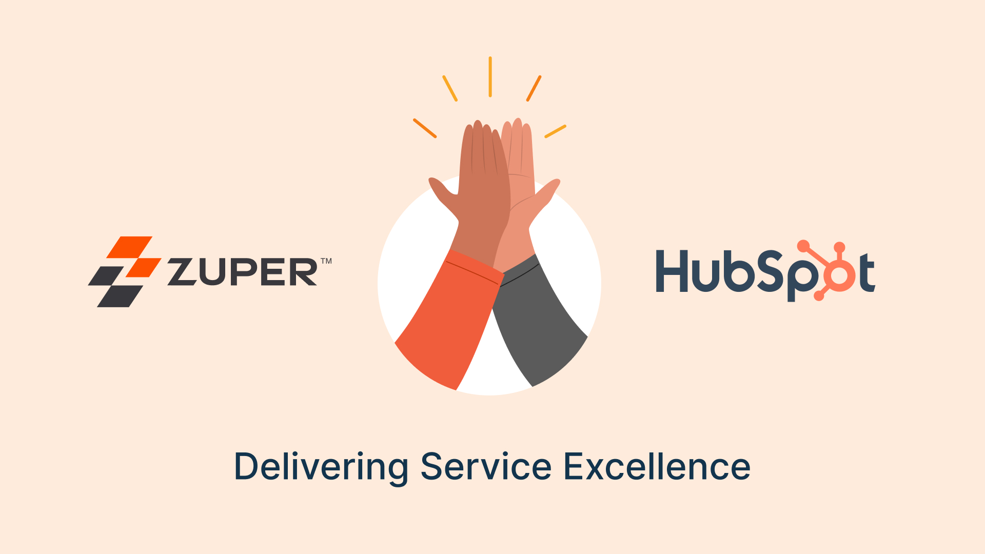 Zuper and HubSpot logos with high-five hands illustration representing integration partnership for service excellence