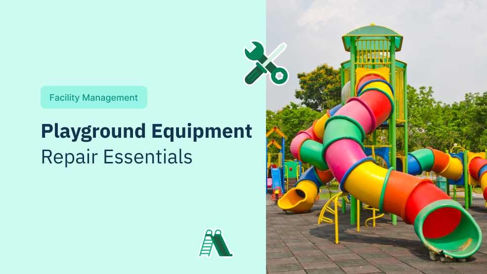 Colorful playground structure with tube slides and climbing tower on rubber tile surfacing