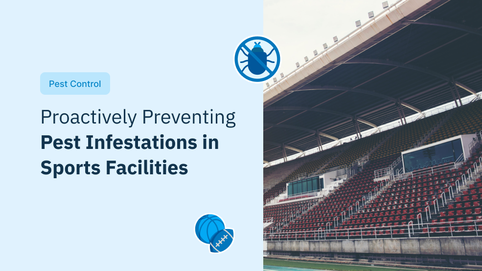 Pest control icon with stadium seating showing proactive pest prevention strategies for sports facilities.