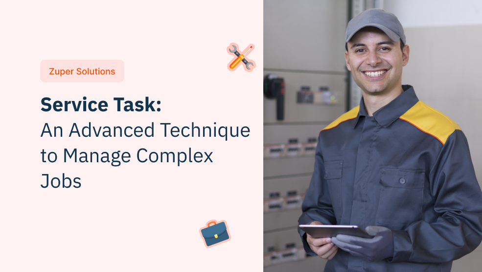 Field service technician in gray uniform holding tablet, ready to manage complex job tasks on-site