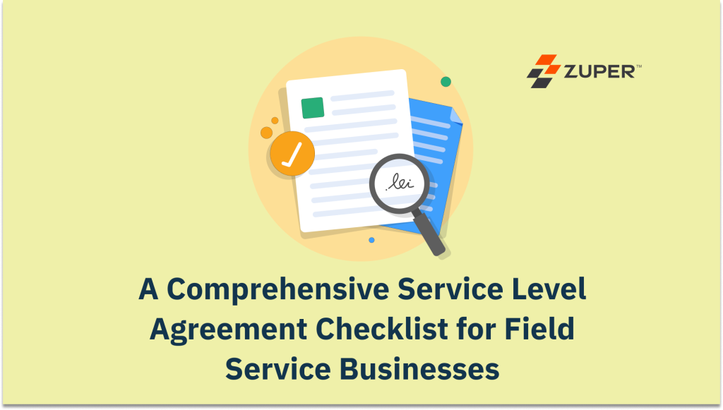 Checklist document with magnifying glass and checkmark showing service level agreement review process