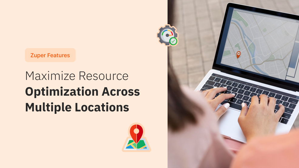 Person using laptop to view map with location pin for multi-location field service resource management