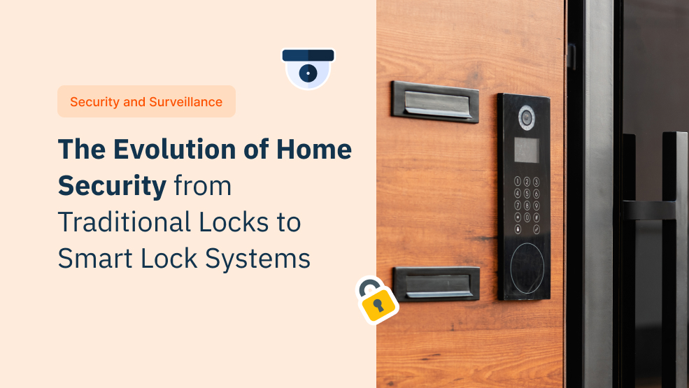 Smart lock keypad system with digital display and fingerprint scanner on wooden door
