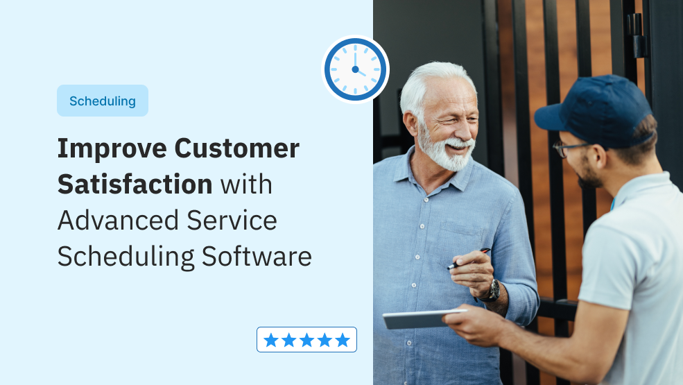 Smiling customer signing tablet held by service technician at front door after completed appointment