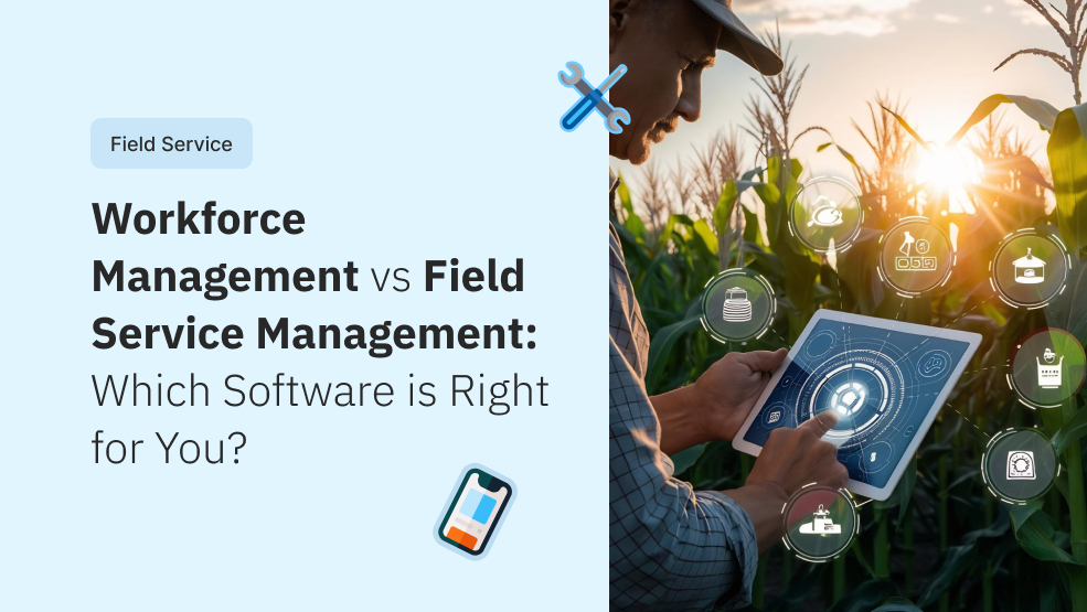 Field worker using tablet with digital management icons in cornfield at sunset