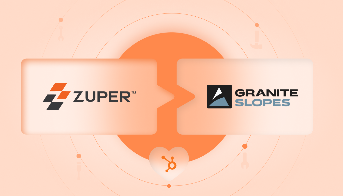 Zuper and Granite Slopes logos connected by HubSpot integration symbol
