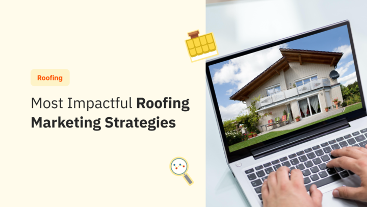 Laptop displaying a house with tile roof, illustrating digital roofing marketing and lead generation strategies